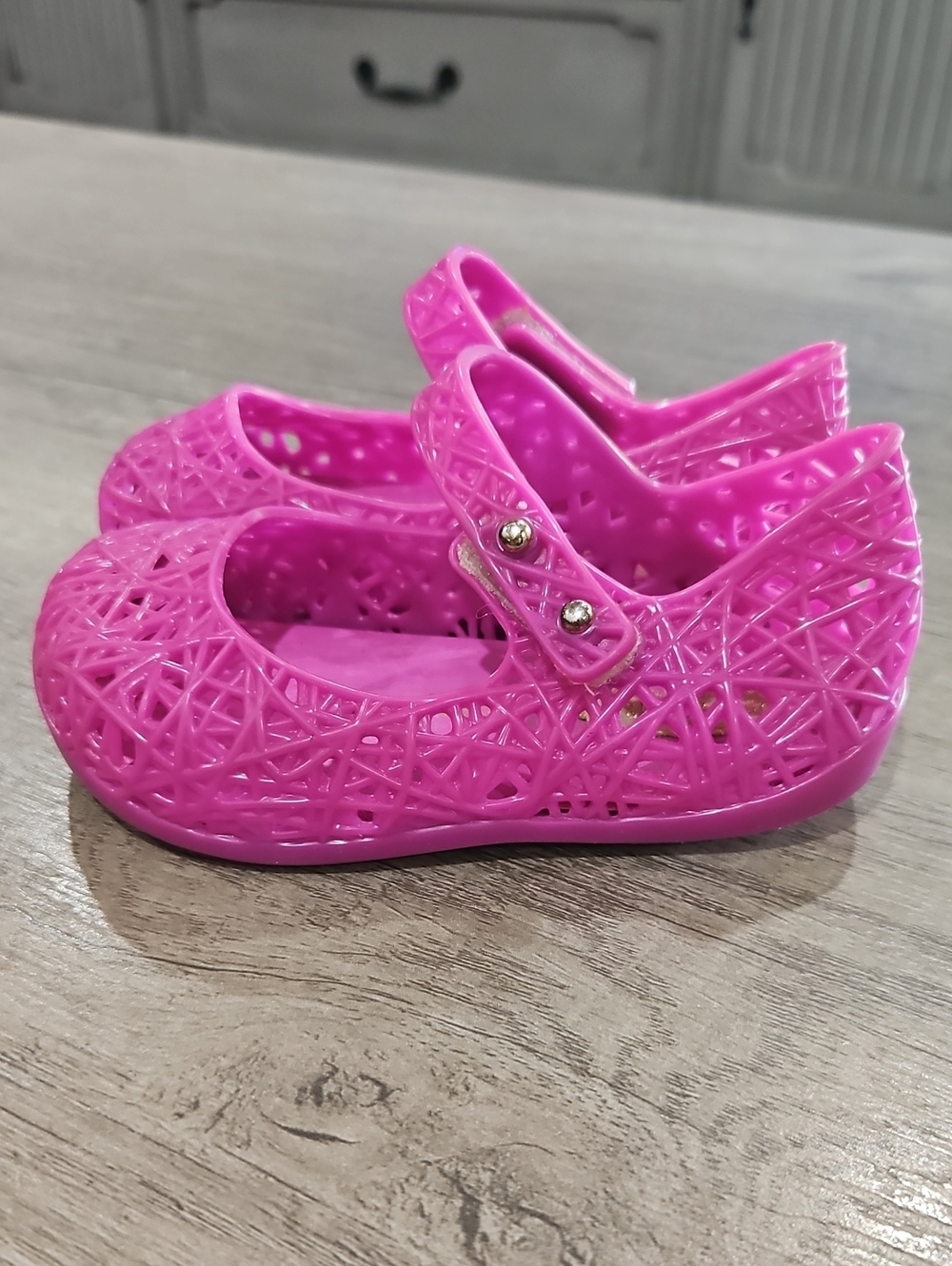 Mini Melissa Girl's Campana hot Pink Cutout Mary Jane Shoes size 6